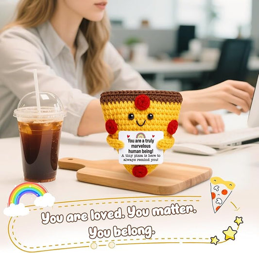 Mini Christmas Encouragement Pizza Gifts Emotional Uplifting Support Handmade Crochet Pizzas For Motivational Inspirational Gift For Women Men Friend Coworker Positive Christmas Stocking Stuffers