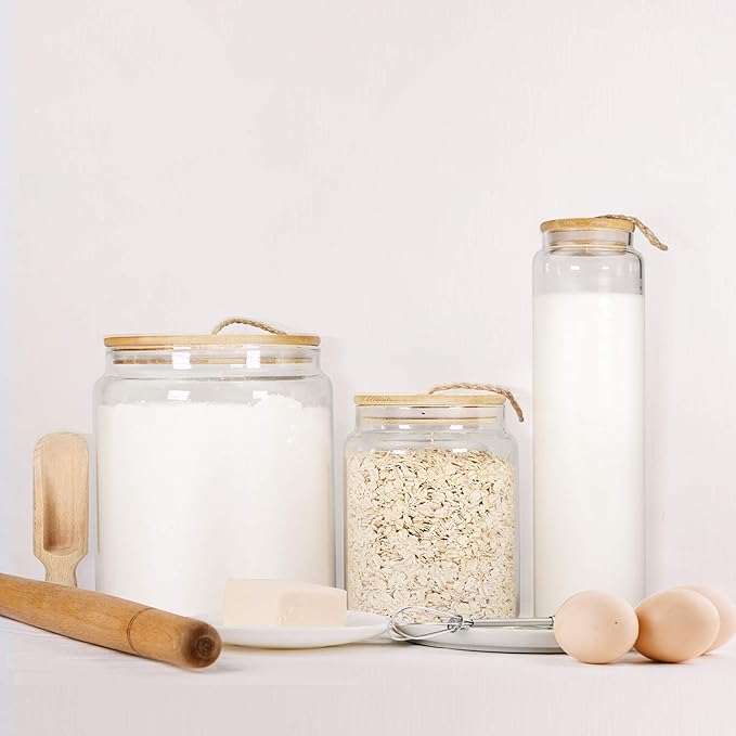 Urban Green Glass Jars with Airtight Lids, Airtight Glass Canisters with Locking Lids, (Bamboo-1Gal)