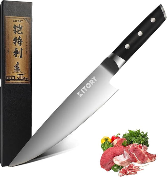 Kitory Chef Knife 8", Gyuto Kitchen Knife - Full Tang Pro Chopping Chopper- Forged HC Steel - Ergonomic Pakkawood Handle-2025 Gifts