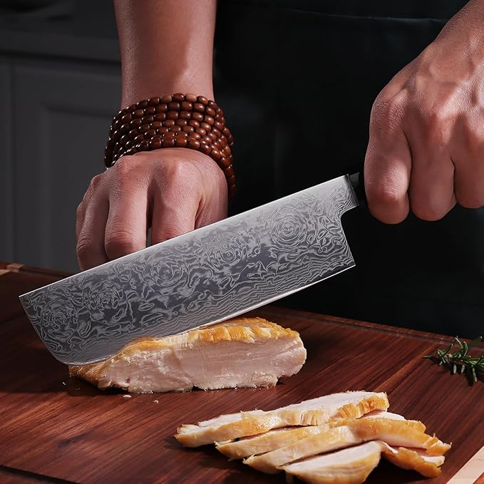 FINDKING 7 Inch Nakiri Vegetable Knife, Japanese Usuba Chef's Knife, Perfect for Home Cooking (BLACK-ROSE Series)