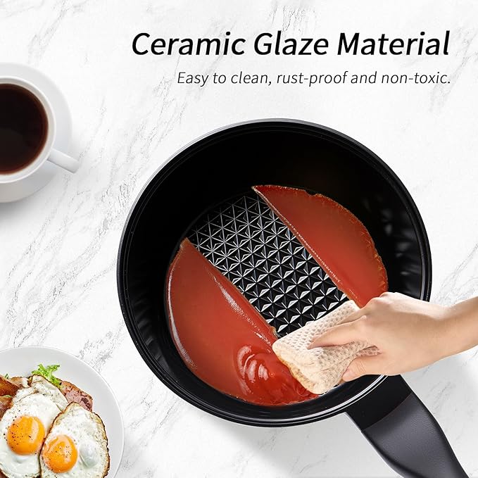 Nonstick Saucepan with Lid,2.4 Quart Ceramic Glaze Coated Small Pot, Anti-Detachment Design of The Handle “Design of The Heat Exchange Space at The Bottom of The Pan” PFOA PFOS Free