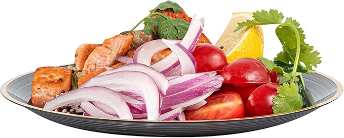 Restaurantware Plastic Plates 100 Pcs 7.25" Gold Rimmed Disposable Plates Heavy-Duty Black Translucent Rippled Plastic Dinner Servers for Party, Weddings, Salads, Desserts, and Appetizers