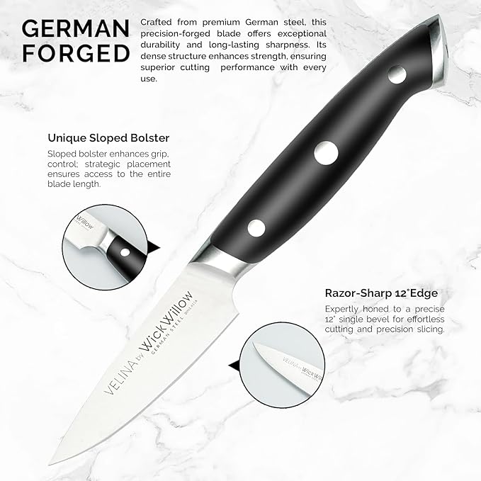3.5" Paring Knife β Razor Sharp German Steel DIN1.4116 β Precision Fruit & Vegetable Knife for Peeling & Trimming β Full Tang & Ergonomic Handle β Gift Box β Velina Series
