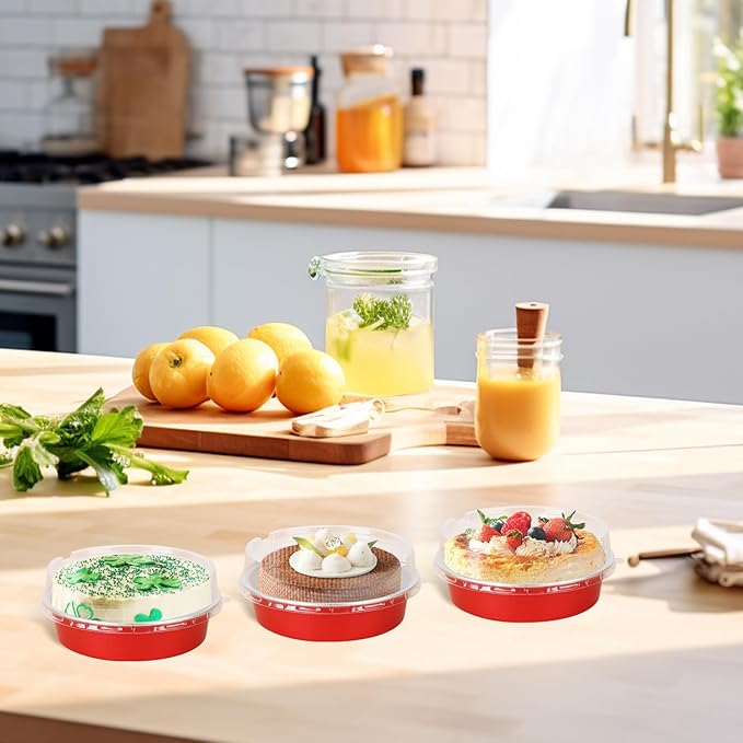 Beasea 4 Inch Disposable Tart Pans with Lids, 120 Pack 8oz Mini Pie Tins Creme Brulee Ramekins Bright Red Aluminum Foil Pie Tart Cake Baking Pans Individual Round Containers Oven Safe for Baking