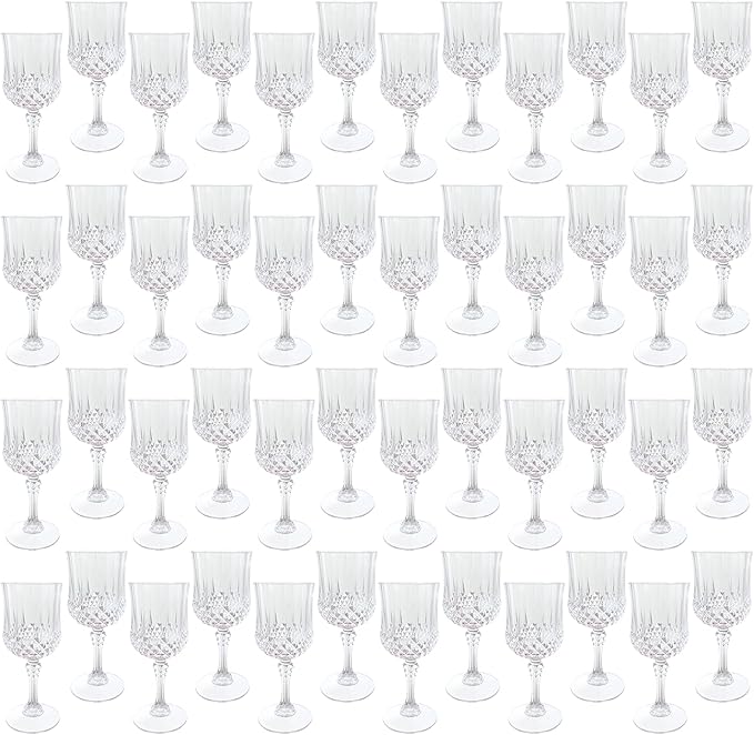 Plastic Wine Glasses,Plastic Goblets Vintage Style Cordial Drinking Glasses for Wedding Reception, Grand Event Party Supplies (48, transparent)