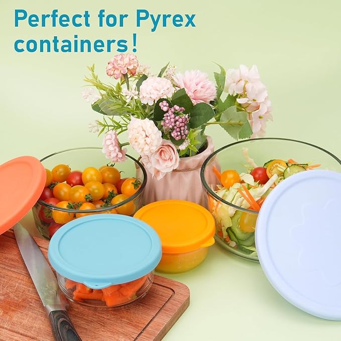 1 Cup 2 Cup 4 Cup 7 Cup Round Silicone Replacement Lids for Pyrex Glass Bowls, 4 Pack, Microwave & Dishwasher & Freezer Safe (Container not Included)