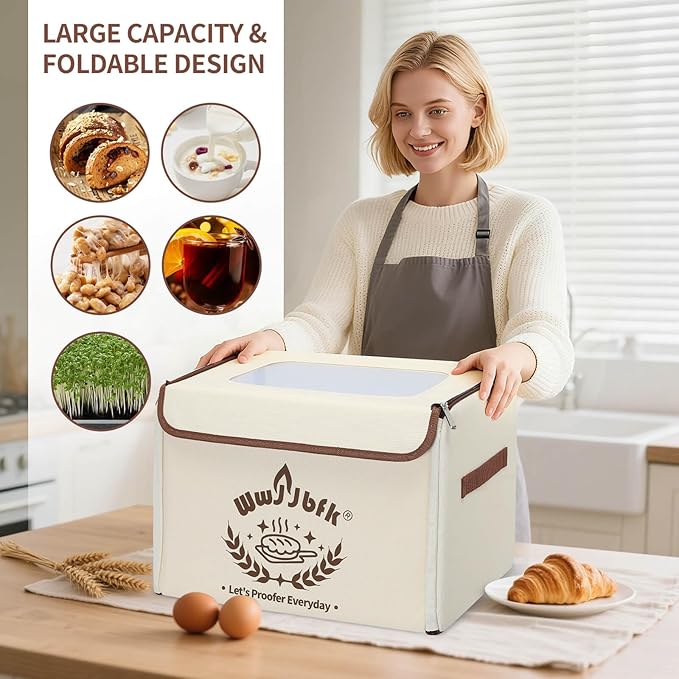 Wwyybfk Bread Proofing Box Foldable Dough Proofer Box with 68-131℉ Temp Control & 99H Timer for Sourdough, Bread Baking, Pizza, Yogurt, Kombucha, Space-Saving & 6-Layer Fabric