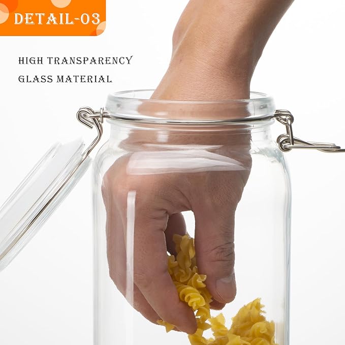 78oz Glass Food Storage Jars with Airtight Clamp Lids, 3 PCS Food Storage Canister for Kitchen & Pantry Organization, Square Mason Jar Containers for Storing Sugar, Flour, Cereal,Coffee,Cookies