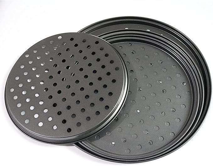 11 inch Pizza Pan With Holes, Carbon Steel Perforated Non-Stick Bakeware for Home Kitchen Oven, 2 Pack