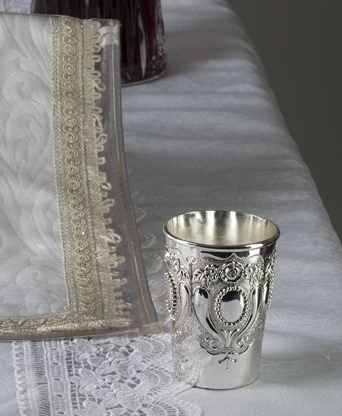 Ner Mitzvah Kiddush Cup - Premium Quality Nickel Plated Wine Cup - For Shabbat and Havdalah - Judaica Shabbos and Holiday Gift