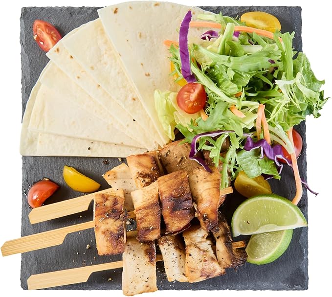 Restaurantware Slate Serving Trays 10 Pack of 8 x 8" Foam Feet Charcuterie Stone Plates Rustic Edges Freezable Black Square Serving Display Cheese Boards for Kitchen, Dining, Parties