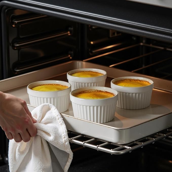 Sweese 6-Pack 8 oz Porcelain Ramekins with Lids, White Souffle Dishes for Baking, Creme Brulee Cups, Oven-Friendly Pudding Custard Bowls – Versatile Kitchen Essentials for Baking and Storing