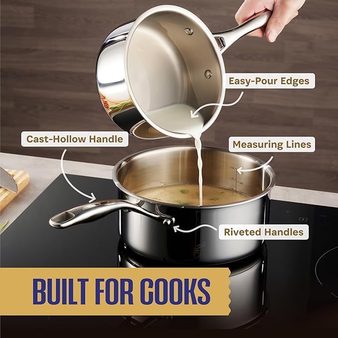 LEGEND COOKWARE 5 Ply Stainless Steel Cookware Set | 12-Piece Pot and Pan Set | Induction Compatible, Non-Toxic | Heavy Duty 18/8 Full Clad Construction | Oven Safe Even Heating | PFOA PTFE PFOS Free