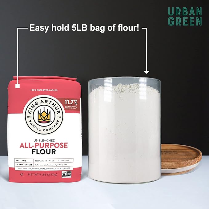 Urban Green Glass Jars with Airtight Lids, Airtight Glass Canisters set, Large Food Storage Containers with Wood Lids, 2 Pack of 100oz, Dry Food Pantry Jars, Flour Containers