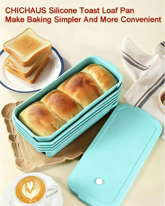 Large size foldable silicone bread loaf pan with lid,11x4.7 Inch easy to store non stick Bread Baking Pans,Sourdough Bread Pan with Baking Tool Supplies Kit for Homemade Bread, Cake