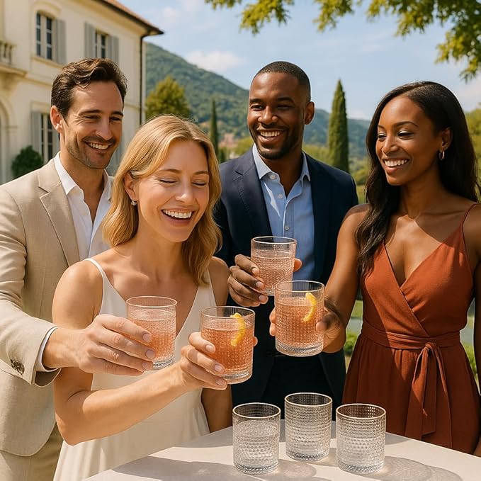 Khen Plastic Hobnail Drinking Highball Glasses Set of 6 Clear Color Cups 14oz, Shatterproof & Unbreakable Acrylic Beaded Design, BPA-Free, Dishwasher Safe Indoor/Outdoor Drinkware Water, Cocktails