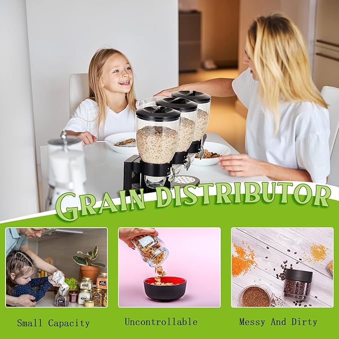 Umigy 1 Pack Triple Indispensable Dry Food Dispenser 67oz Each Capacity Cereal Container for Storage Preserving Dispensing Kitchen Rice Candy Nuts Dog Food Granola Snack Gumball Countertop (Black)