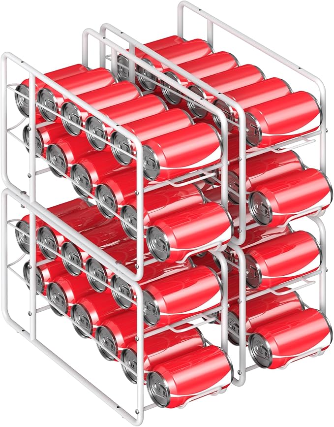 MOOACE Soda Can Organizer for for Pantry, Stackable Can Dispenser Canned Food Storage, Kitchen Cabinet Fridge Beverage Cans Holder, 4 Pack, White