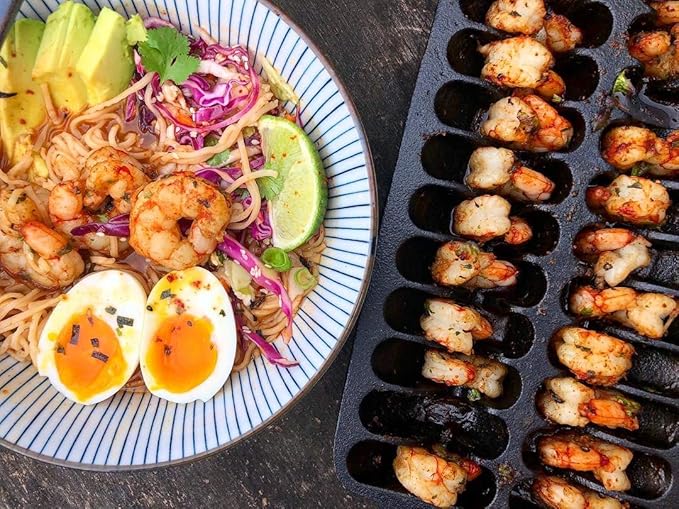 Outset 76375 Shrimp Cast Iron Grill and Serving Pan , Black