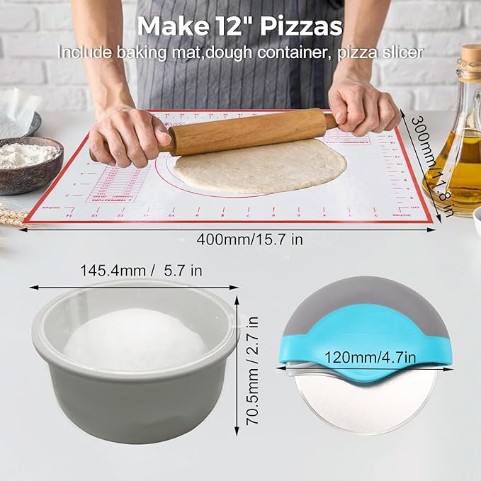 Pizza Making Accessories,4Pcs Stackable Silicone Pizza Dough Proofing Containers with Lids 700ml | Make 12" Pizzas,Pizza Dough Proofing Box and Pizza Bread Kit Tools(6pc)