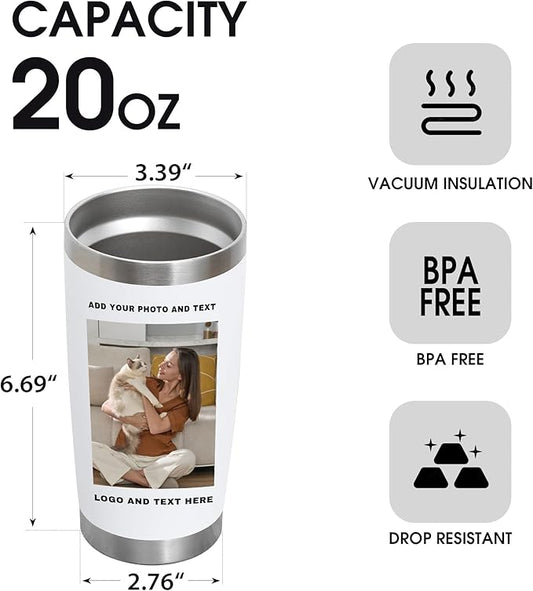 24 Pack Personalized Stainless Steel Tumbler,20oz Custom Water Bottle,Insulated Tumblers with Lids and Straws, Customizable Logo Pictureto, Engraved Termos