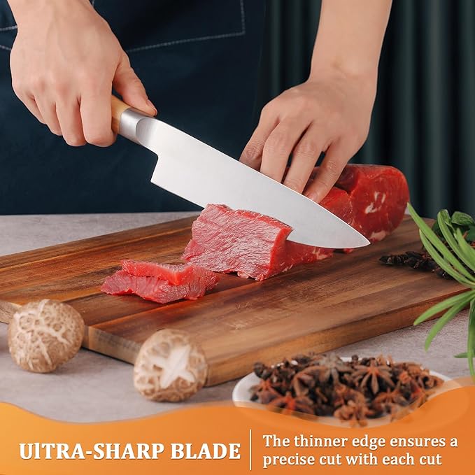 Kitchen Knives Set of 3 for Everyday Cooking,Starter Kitchen Knife Set Includes Chef,Santoku and Utility Knife,Molybdenum Vanadium Steel Knives Set with Carbonized Bamboo Handles and Gift Box