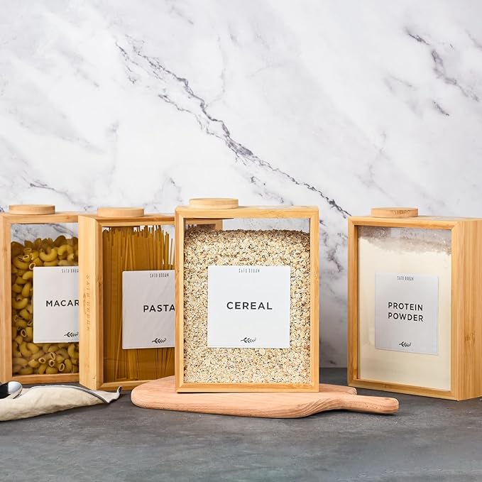 Bamboo Kitchen Cereal Containers Storage Dispenser, 3 Liter Airtight Pantry Organizers with Lid, Home Organization for Cereal, Rice, Flour, Snack, Candy Storage-1 sponge cleaning brush