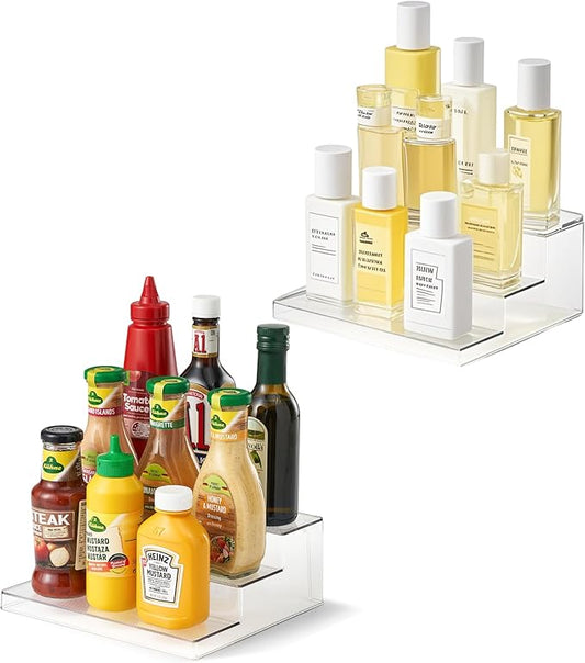 vacane Clear Spice Rack, 3 Tiered Shelf Spice Organizer for Cabinet, Spice Shelf and Perfume Organizers Make Up Organization Great for Pantry, Bathroom, Kitchen, Bedroom, Office 2 pack