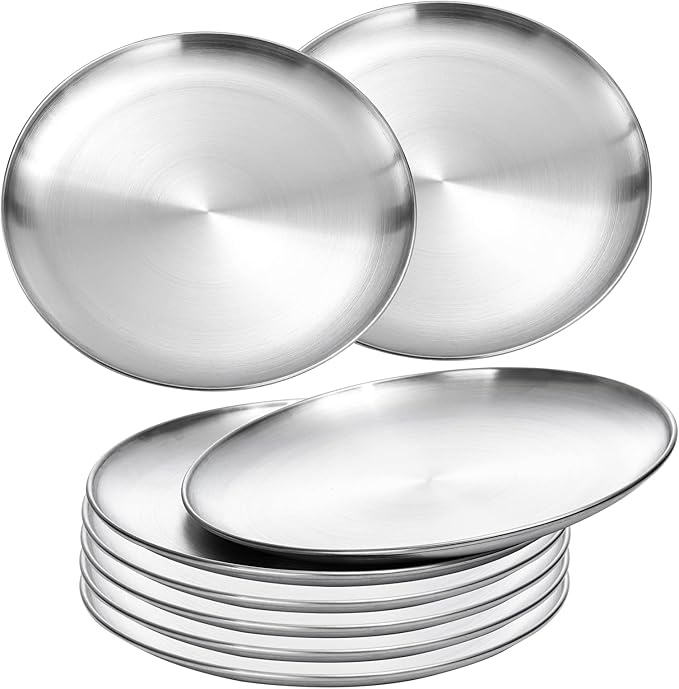18/8 Stainless Steel Dinner Plate for Main Dishes, Grilled Meat, Dessert, Salad, and Fruit - 9 Inches (23 cm) Large Capacity (8pc, 9in)
