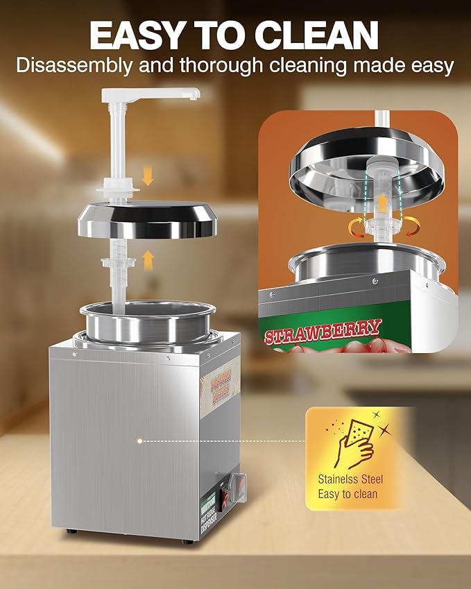 WantJoin 2.8Qt Nacho Cheese Dispenser with Pump - Nacho Cheese Warmer,Stainless Steel Hot Fudge Warmer W/5-Level Temperature Adjustment,Commercial Hot Fudge Dispenser for Caramel