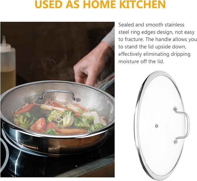 Luxshiny 13-Inch Tempered Glass Pot Lid with Handle - Universal for Frying Pans, Cast Iron Skillets, and Pots - Heat-Resistant Glass with Stainless Steel Edges for Clear Cooking Visibility