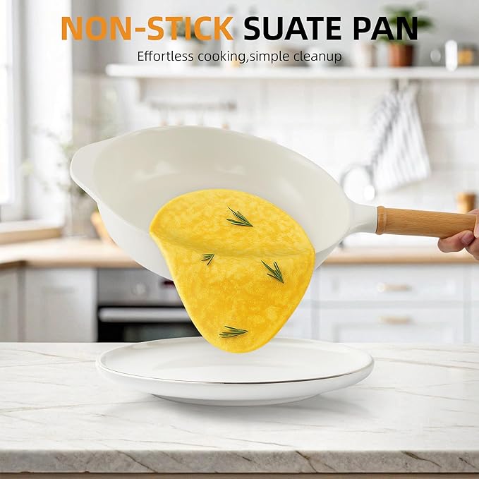 Nonstick Saute Pan Skillet with Lid,10 Inch Deep Frying Pan, Toxin-Free Ceramic Cookware, Healthy Non Toxic Cooking Pan with Helper Handle, Fry Pan Compatible with All Stovetops