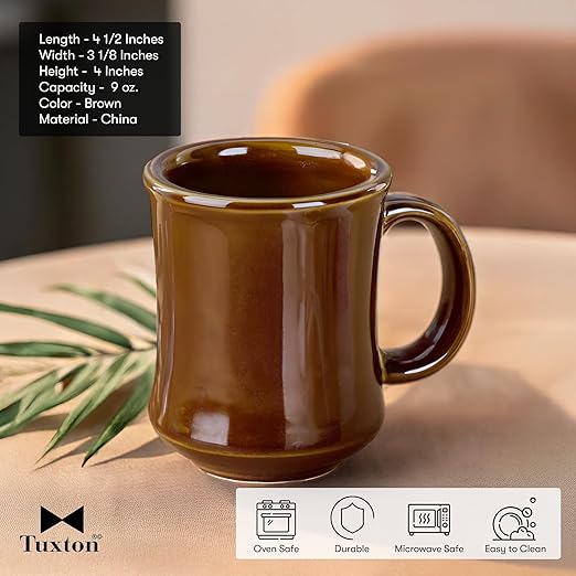 Tuxton China BAM-0806 Princess Mug, 9 oz., 3-1/8" Diameter x 4"H, Microwave and Dishwasher Safe, Oven Proof, Fully Vitrified, Ceramic, DuraTux, Caramel, Pack of 24