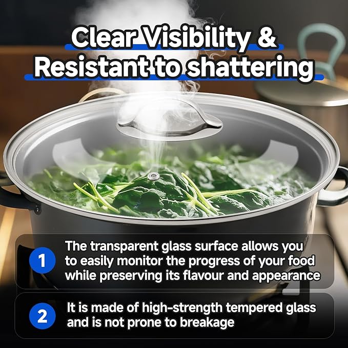 12 Inch Lid Compatible with Hexcla-Tempered Glass,Steam Vented, Dishwasher Safe