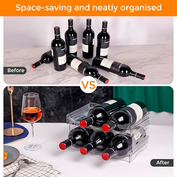 BoxedHome Plastic Water Bottle Organizer and Wine Rack Storage Holder for Inside Cabinet, Kitchen Countertop, Table Top, Pantry, Bars, Cabinets, Fridge - Clear (2 Tier 6 Containers)