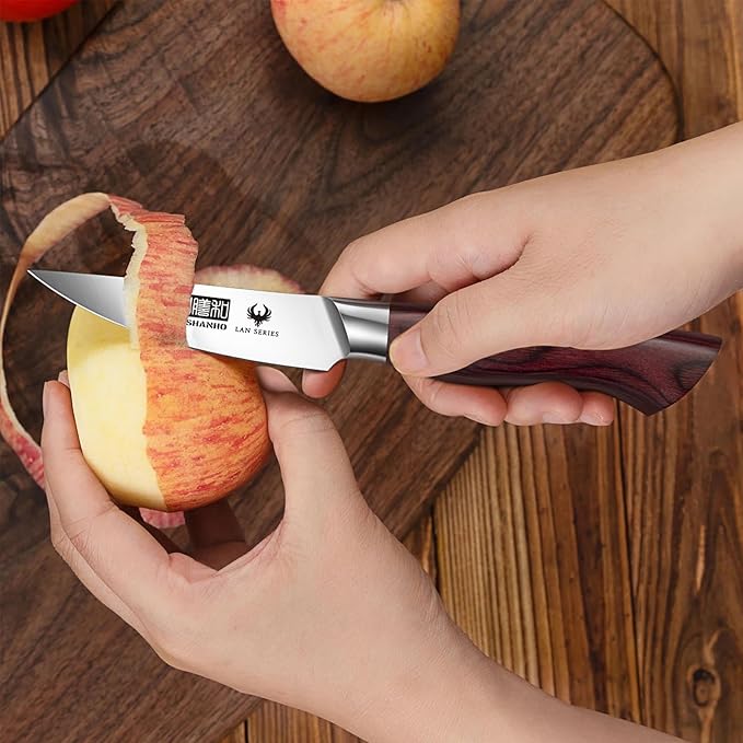 3.75 Inch Paring Knife, Ultra Sharp High Carbon Stainless Steel Small Kitchen Knife, Professional Janpanese Fruit Knife with Ergonomic Wood Handle
