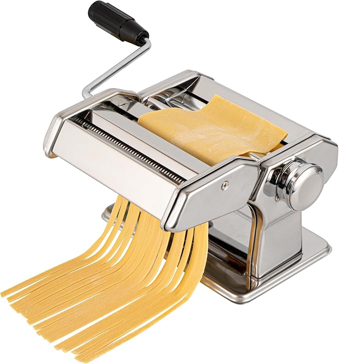 Met Lux Pasta Maker Machine, 1 Pasta Maker With 2 Cutter Attachments - 9 Adjustable Thickness Settings, 5 Piece Set, Stainless Steel Manual Machine, For Fettuccine, Spaghetti