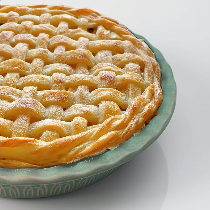 Fun Elements Ceramic Pie Pan, 9 Inch Pie Dish for Baking, Ruffled Pie Plate, Non-Stick Deep Dish Pie Pan for Apple Pie and Pot Pie, Thanksgiving Christmas Gifts, Set of 2, Green
