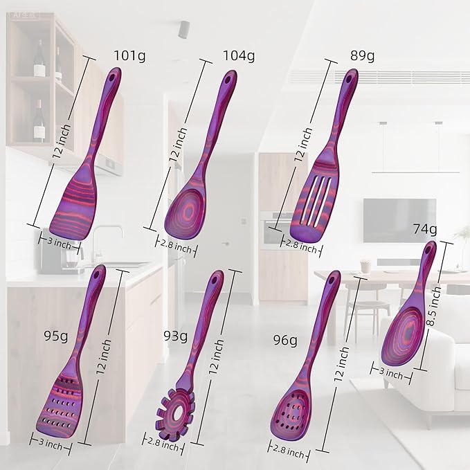 7 PCS Pakkawood Kitchen Utensils | Kitchen Cooking Utensil Set | Pakkawood Utensils | Non-Stick Wooden Spoons | Wooden Spoons for Cooking | Byzantium
