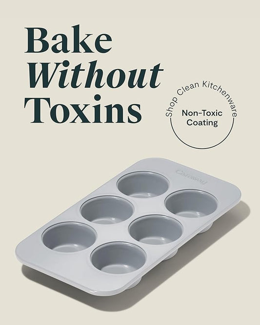 Caraway Nonstick Ceramic 6 Cup Muffin Pan Duo – Non-Toxic, PTFE & PFOA Free – Oven Safe – Aluminized Steel Core – Small Muffin Pan for Baking Cupcakes, Muffins & More - Gray