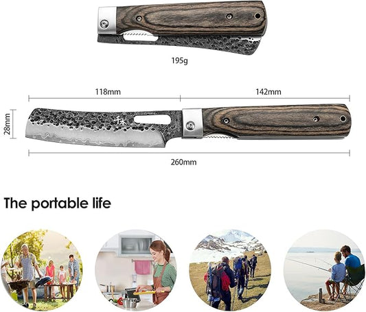 SENBON 440A Forged Stainless Steel Sharp Folding Chef Knife Peeling Utility Knife Fruit Knife Colorful Wood Handle Camping Barbecue Outdoor Pocket Portable Kitchen Knife