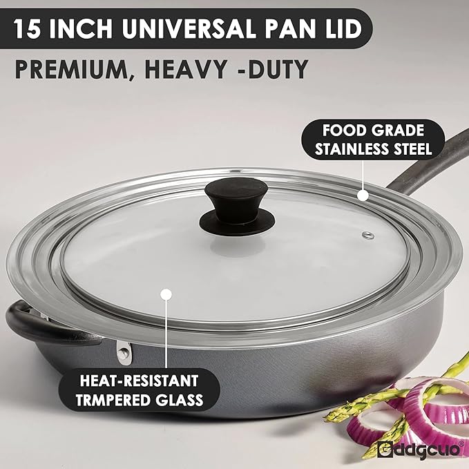 13-14-15 in Universal Pan Lid, Extra Large Stainless Steel Pot Lid for Pots, Pans, Skillets, Replacement Frying Pan Lid with Heat Resistant Silicone Knob, Dishwasher Safe