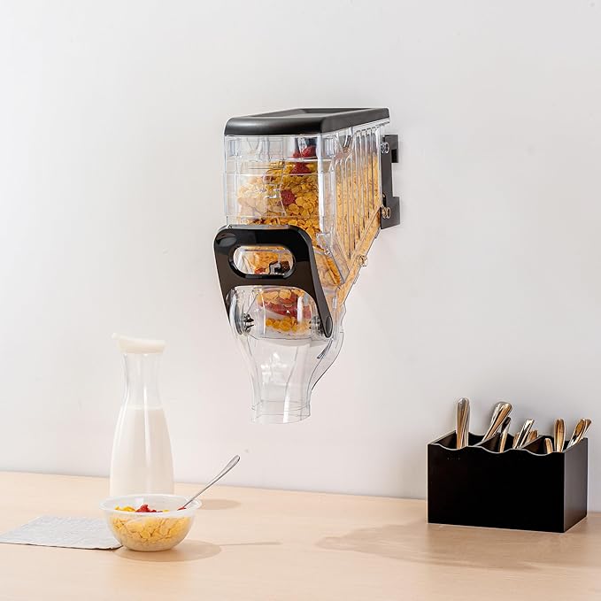 Restaurantware-Met Lux 2.1 Gallon Dry Food Dispenser, 1 Airtight Cereal Dispenser - Wall-Mounted, Single Control, 1 Black Plastic Grain Holder, For Snacks, Nuts, Or Coffee Beans