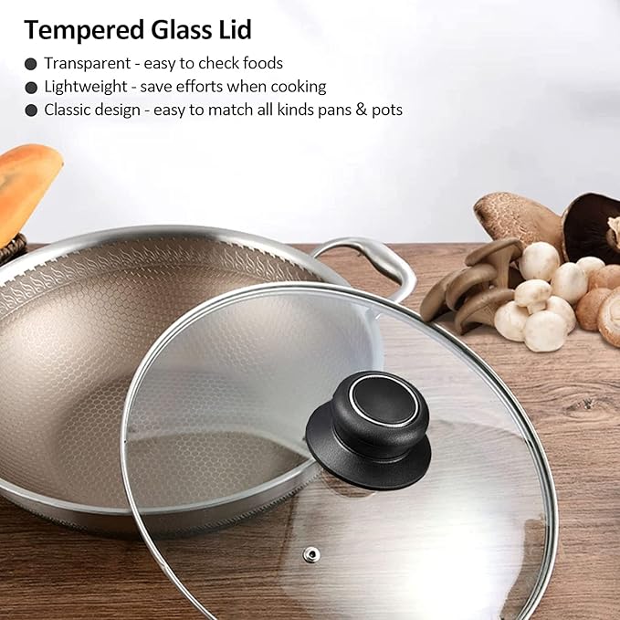 10.5 Inch Glass Lid for Frying Pan, Fry Pan Lid, Skillet Lid, Pan Lid with Handle, Compatible with 10-10.7 Inch Kitchen Cookware Tempered Replacement Cover, 10.5"/26cm, Clear