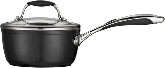 Tramontina Gourmet Ceramica Deluxe Sauce Pan with Lid, Non Stick Ceramic Interior, 1.5-Quart, Metallic Black, Made in Italy