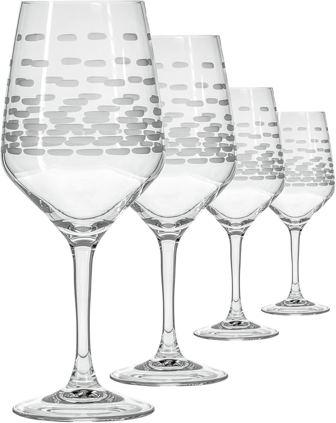 Rolf Glass Strata All Purpose Wine Glass | Made in America | Large 19.5oz Wine Glass | Diamond Engraved Crystal Glass | Modern Geometric Brick Design | Red or White Wine | Set of 4