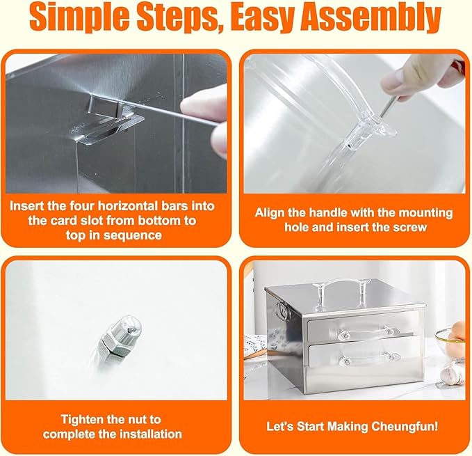 2-Layer Rice Roll Steamer, Stainless Steel Rice Noodle Roll Steamer with Acrylic Handle Steam Tray, Top Open Rice Noodle Roll Machine, for Chinese Cheung Fun Changfen Cuisine Recipes Cookware