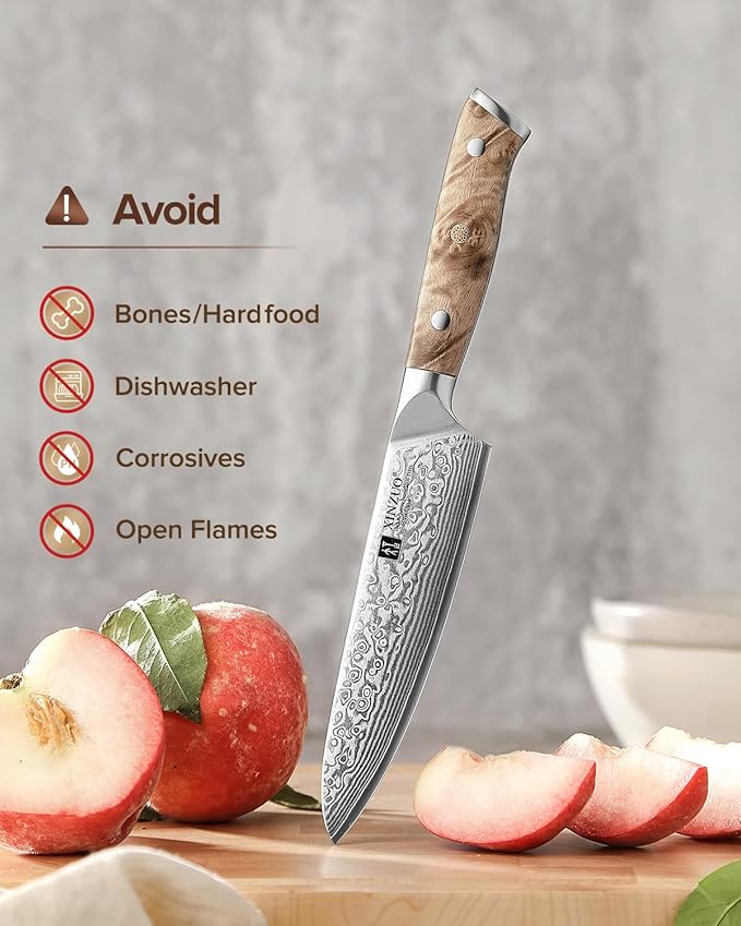 XINZUO 5.2-inch Damascus Steel Petty Knife,67-layer Steel,Perfect for Cutting Fruit and Vegetables Peeling Multipurpose Kitchen Knife with Figured Sycamore Handle