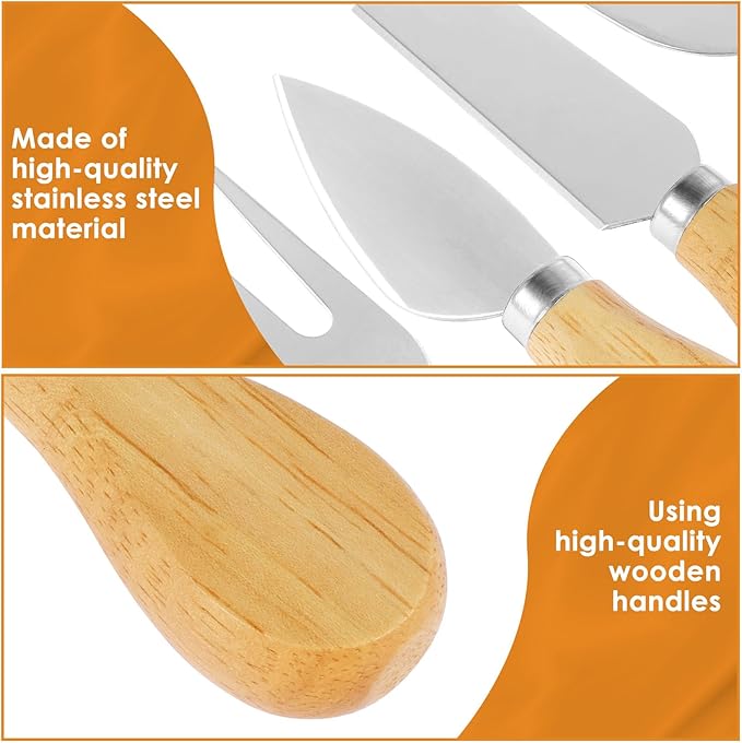 16Pcs Cheese Spreader Set with Wooden Handle Stainless Steel Butter Cutter Spreader Portable Cheese Cutting Spatula Rustproof Spatula Cheese Slicer Reusable Butter Spreader Tool for Cream Cheese