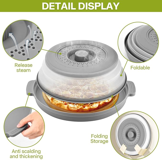 2 Pack Microwave Food Splatter Cover & Base Mat,Large Plastic & Silicone Vented Avoid Scalding Collapsible Guard Lid, Plate Holder & Kitchen Colander for Meal Prep